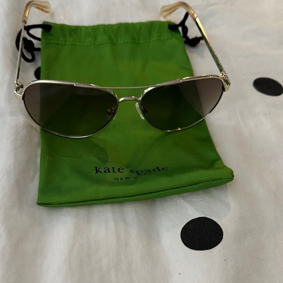 Kate Spade Gold Aviator (Emmaline) Sunglasses with Green Pouch main image 6
